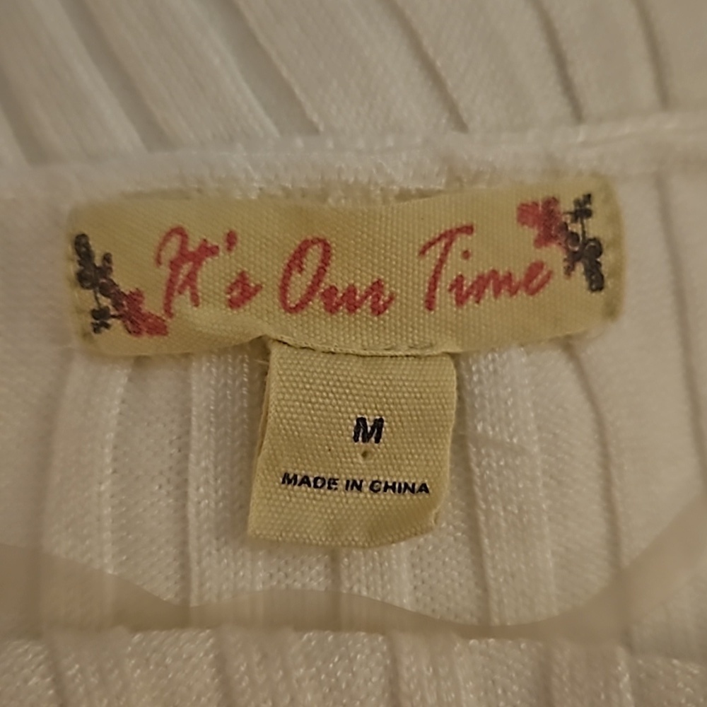 IT'S OUR TIME White Ribbed Ruffle Bow Tie Cardigan Castlecore Sweater Medium - Picture 5 of 7